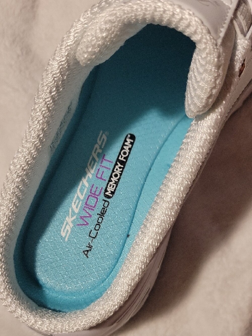 Skechers Women's White Slip-On Sneakers with Light Blue Insole - Picture 2 of 6